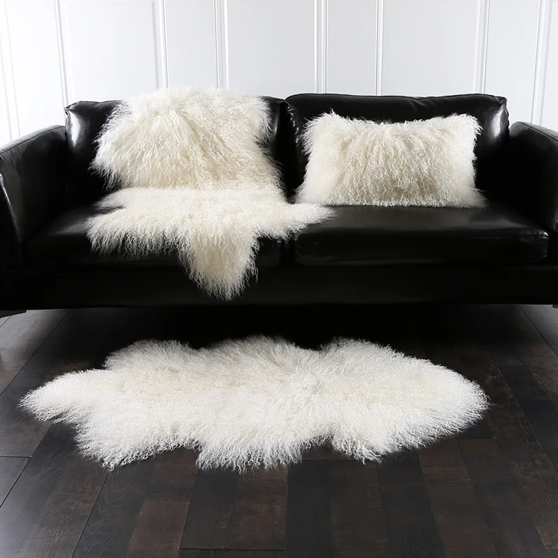 

AOZUN single pelt Tibetan lamb fur rug sheepskin rug for home decor curly fur mat for sofa cover bed slide blanket cute doormat