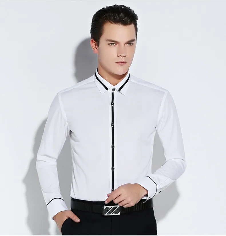 Caiziyijia 100 хлопок Мужская одежда 2018 Новый Белый с длинным рукавом Camisa masculina Кнопка Подпушка брендовая одежда свадебные рубашка