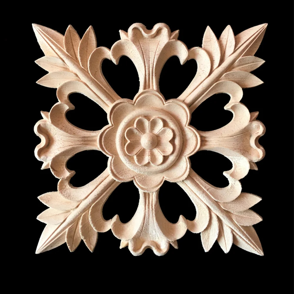 15*15cm Vintage Unpainted Wood Carved Decal Corner Onlay Applique Frame for Home Furniture Wall