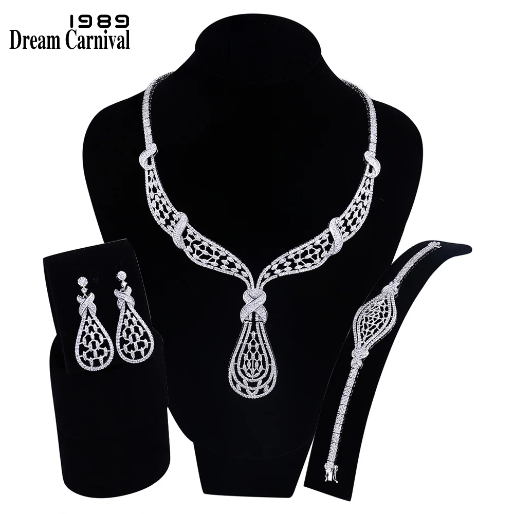 

DreamCarnival 1989 Gorgeous Formal Style Banquet Outfit Wedding Luxury CZ Zircon Stones Tie Design Ladies Set Jewelry SN03726S3R