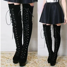 Новая зимняя теплая женская обувь до колена на высоком каблуке с круглым носком Женская однотонная танцевальная обувь на высокой платформе с круглым носком 15 см