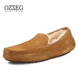 Обувь на теплом меху Мужская обувь из натуральной кожи плоские легкие кожаные туфли Повседневные зимние ботинки удобные мокасины для