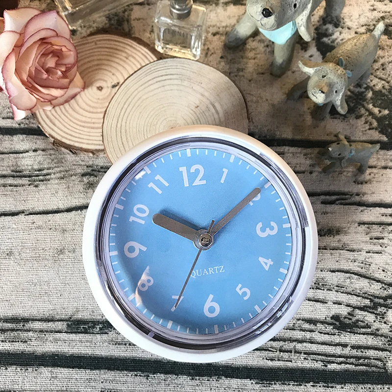 Silent Blue Suction Cup Bathroom Wall Clocks Silicon Rubber Waterproof