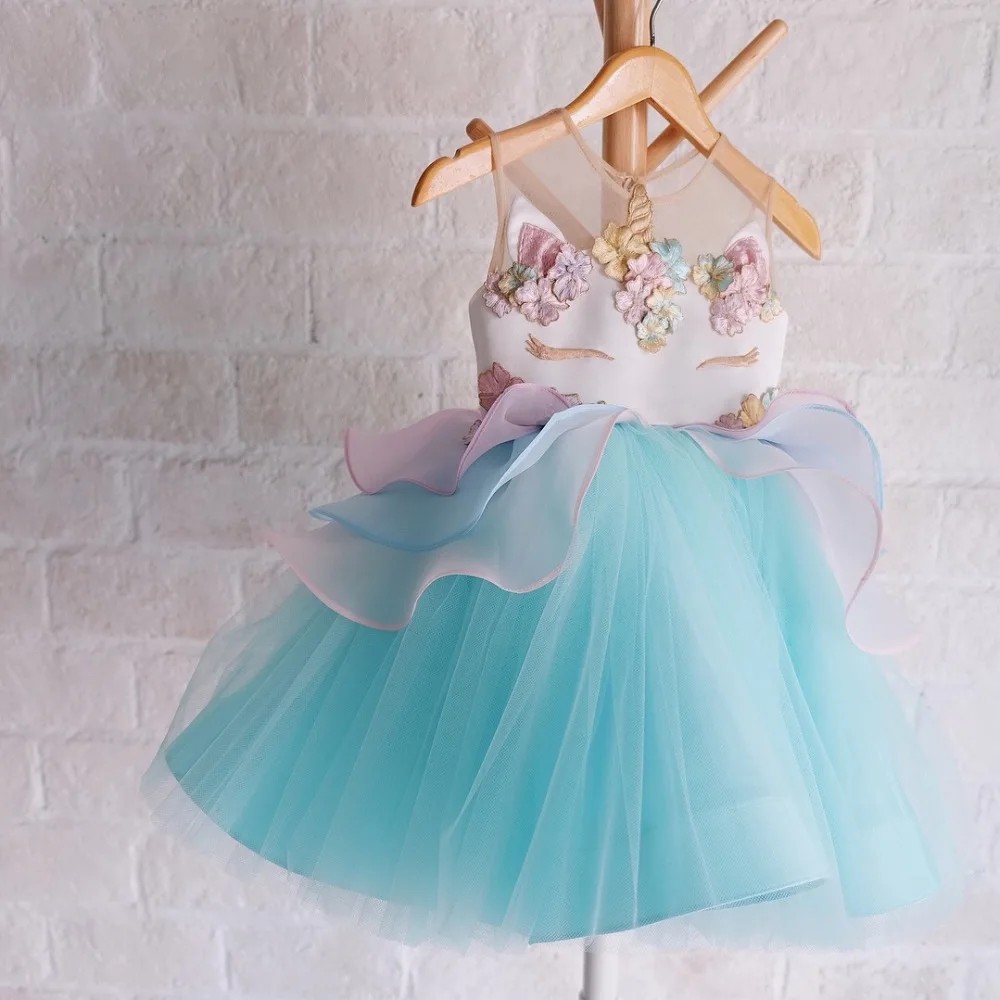 Кружевное платье с цветочным рисунком для маленьких девочек нарядное единорогом