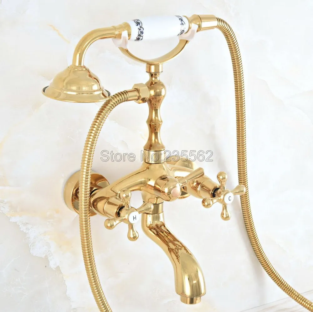Золотой цвет латунь настенный телефон евро ванна кран смеситель w/ручной распылитель душ lna804