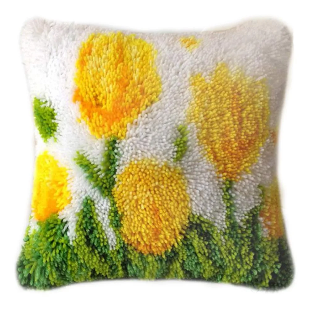 

DIY Latch Hook Kits Rug Pillowcase Crocheting Cushion Carpet Unfinished Canvas Rugs Mat Cartoon for Adults Kids Baby Gift Tulip