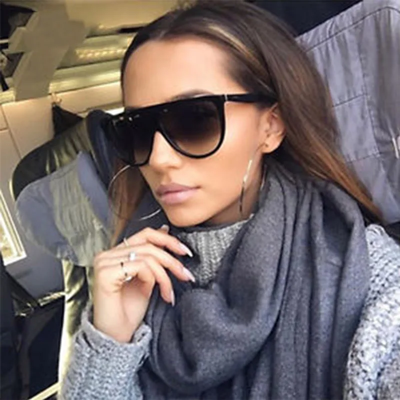 Claic Celebrity Sunglae Women Vintage Retro Flat Top Overized Sun Glae Square Pilot Deigner Large Black_voghion.com
