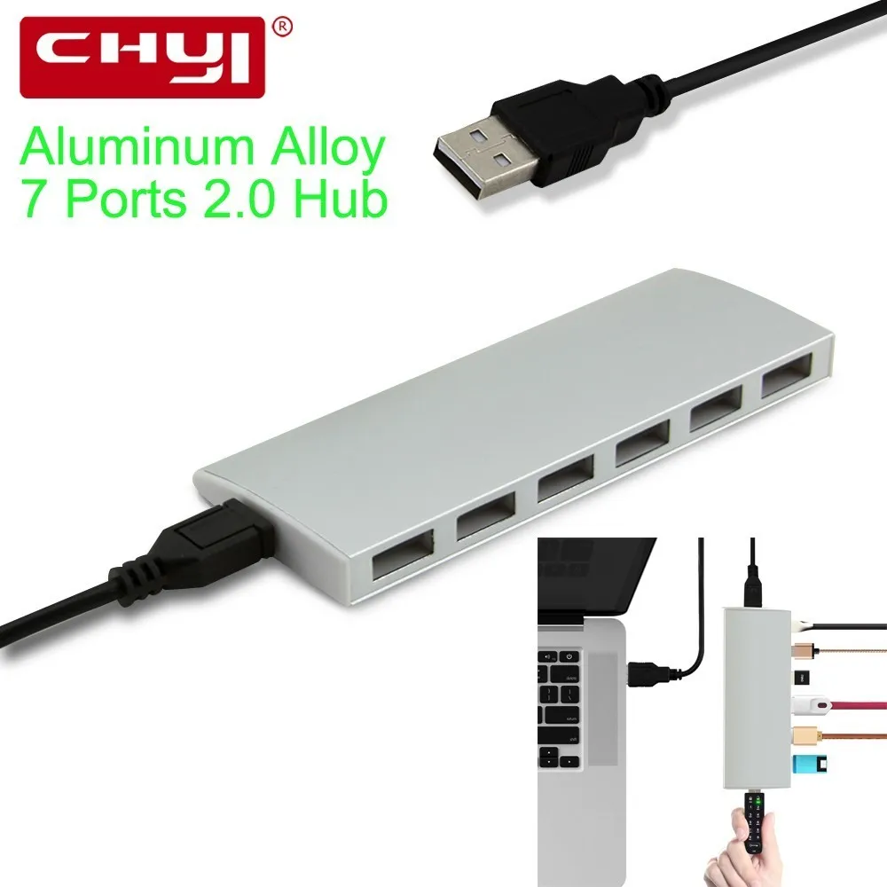 CHYI Высокое скорость портативный 7 порты и разъёмы USB 2,0 Multi концентратор Splitter внешний концентратор адаптер с Micro USB OTG для портативных ПК Desktop