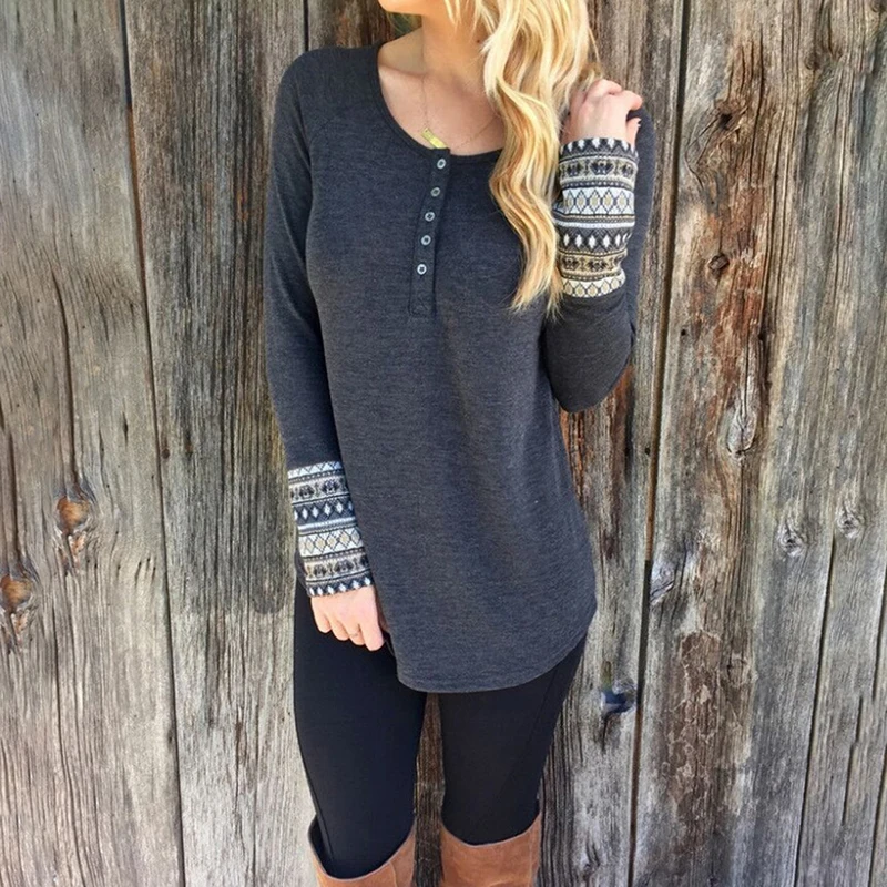 Fashion Boho Women Tops T Shirt Ladies Long Sleeve Casual