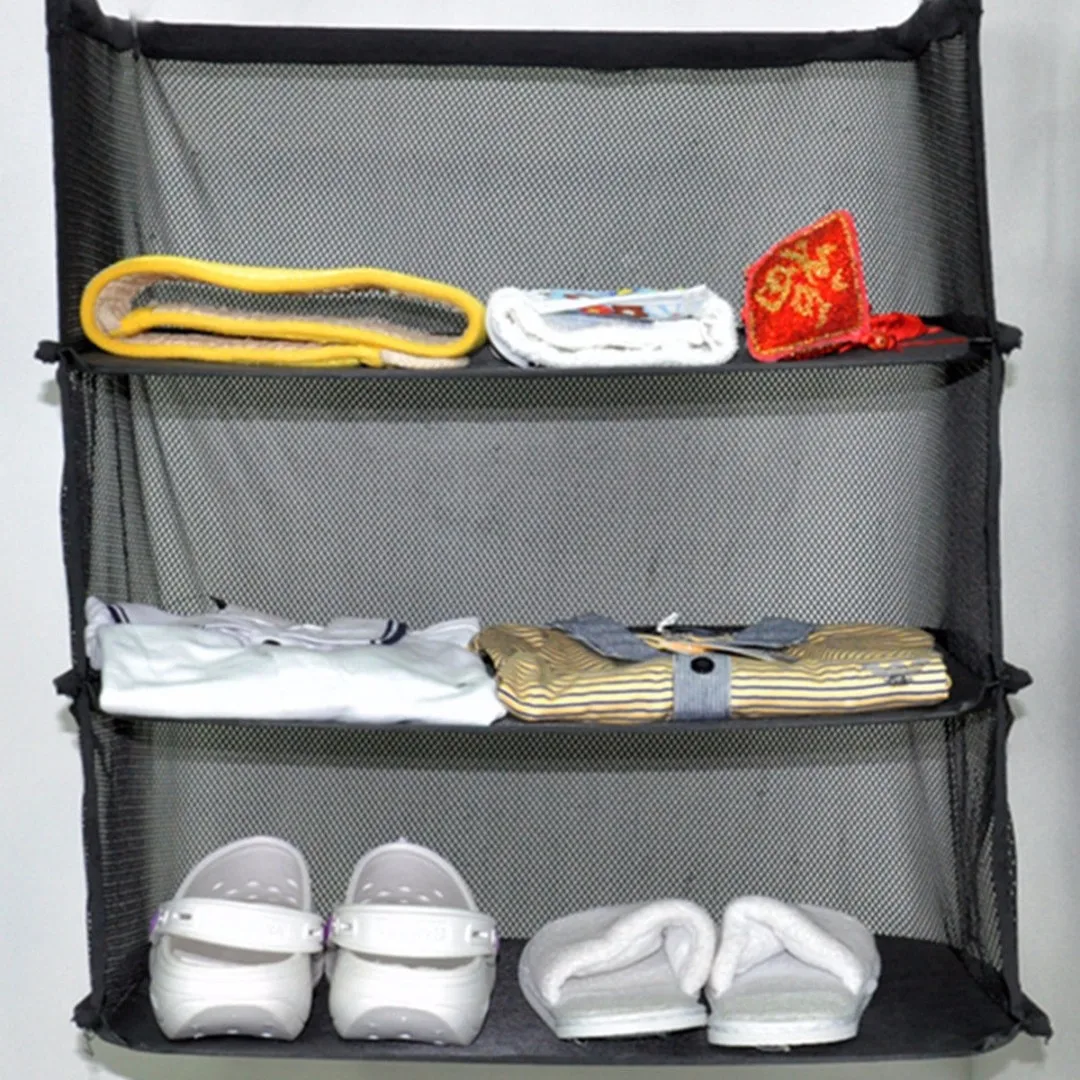 JX-LCLYL 3 Tier Collapsible Hanging Organizer Closet Luggage Clothes Bag Shelf Storage