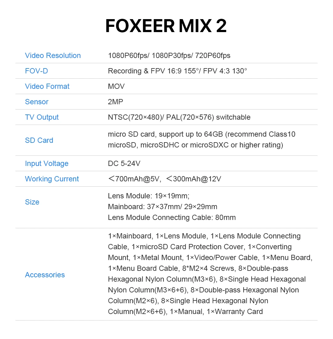 Foxeer Mix 2 1080 P 60fps DVR HD Запись Мини FPV камера с низкой задержкой FOV 155 градусов без замораживания для радиоуправляемого дрона