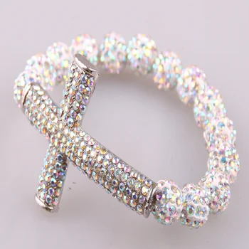 

fashion ladies Crystal Pave ball cross bracelet shiny black and AB three color available