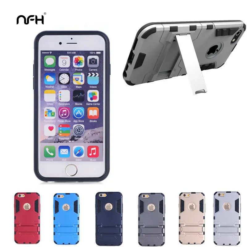 3D двойной силиконовый защитный чехол для Apple iPhone 5 SE 6 6Plus тонкий с подставкой