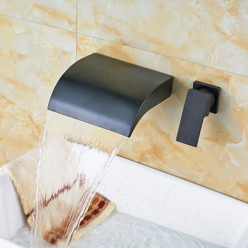 

Oil Rubbed Bronze Single Handle Bathroom Sink Faucet Waterfall Spout Hot and Cold Water Mixer Tap