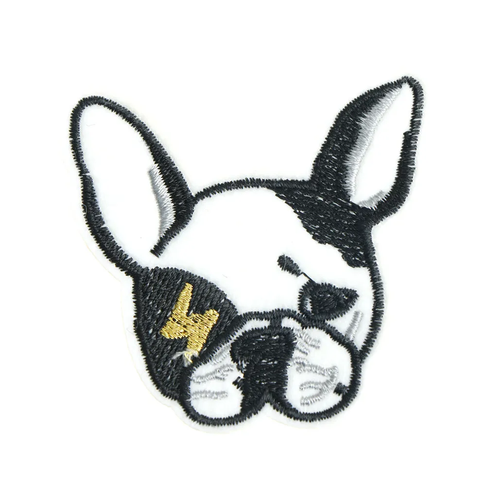 

1pc Cute French Bulldog head Iron On Patch Sewing On Embroidered Applique Badges Clothes Stickers Garment Apparel Accessories