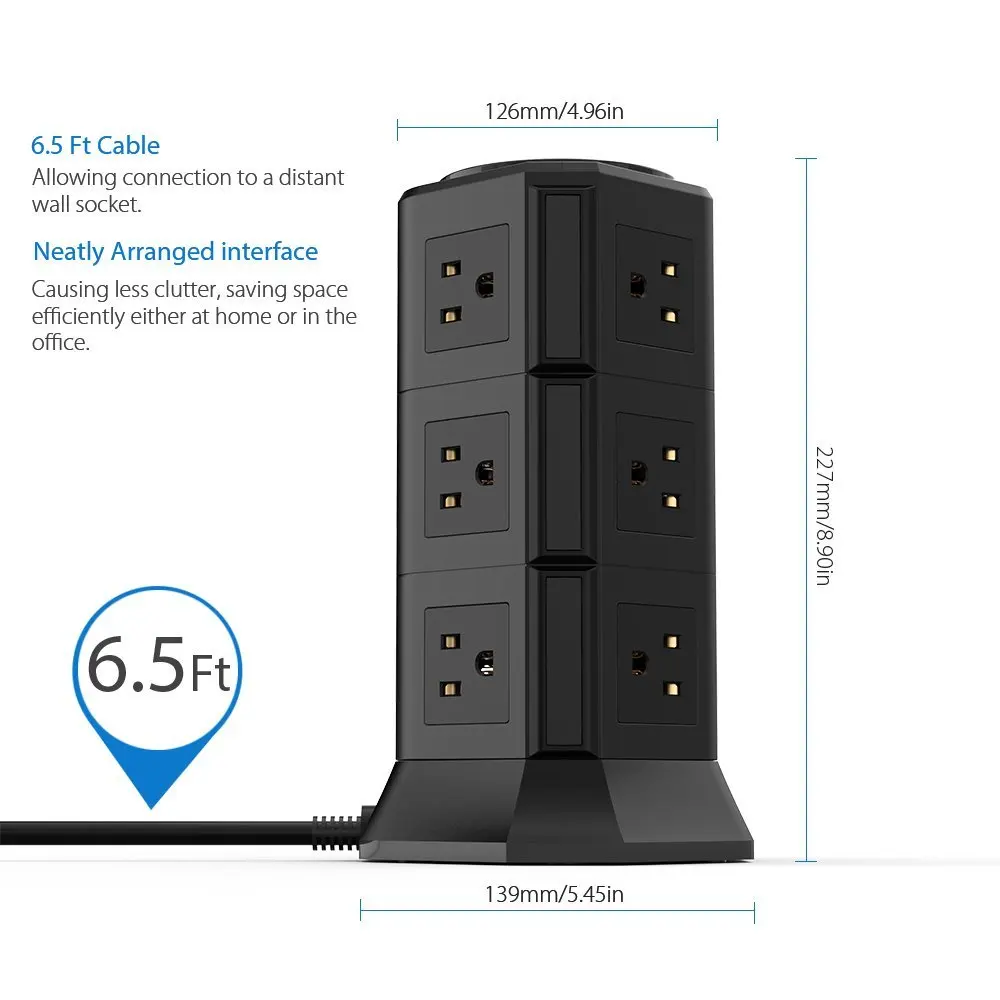 Блок питания Tower 12 US Outlet сетевой фильтр электрическая зарядная станция с 5 USB 6.5ft удлинитель для телефонов планшетов