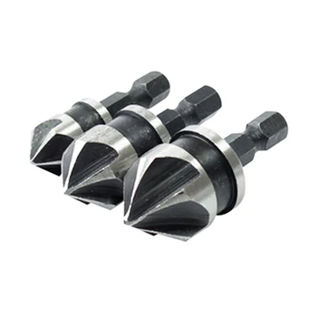 

3pcs 5 Flute 1/4 Hex Shank Countersink Drill Bit Set 90 Degree Chamfering Cutter Mayitr For Wood Metal 12/16/19mm