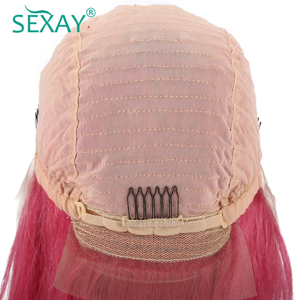 Sexay, розовые короткие парики из натуральных волос на кружеве, бразильские волосы remy, прямые парики из натуральных волос, парики из прозрачного кружева