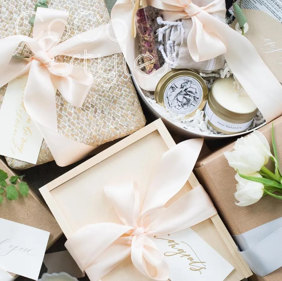 

Cocostyles bespoke blank elegant wooden box with ribbon and tag for party event wedding gift box