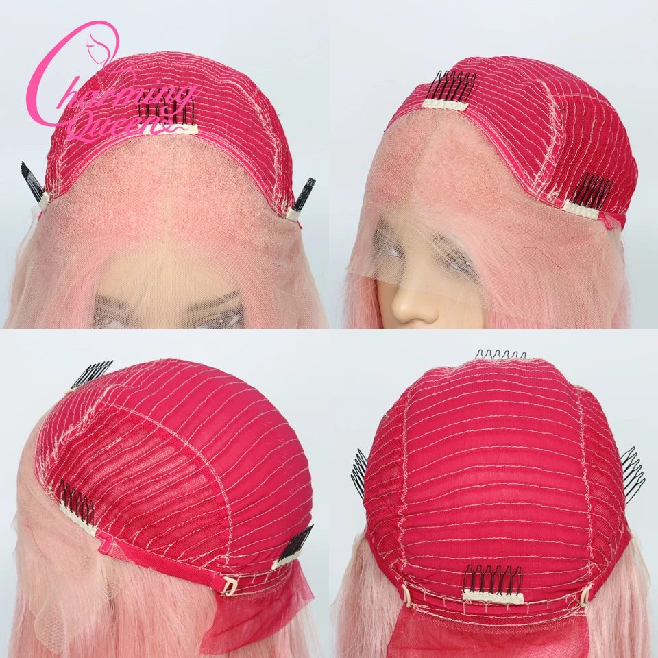 Парики из натуральных волос на кружеве, предварительно выщипанные розовые прямые бразильские волосы remy, Короткие парики из бесклеевого кружева, парики с детскими волосами