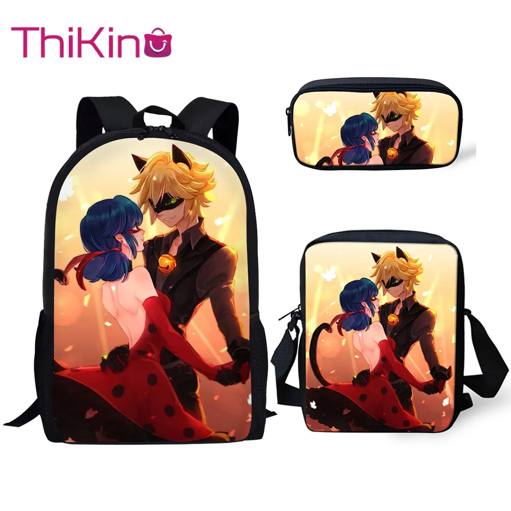 

Thikin Ladybug 3Pcs/set Book Bags Children School Bag for Girls School Backpack for Teen Boys Kids School Supplies Book Bags