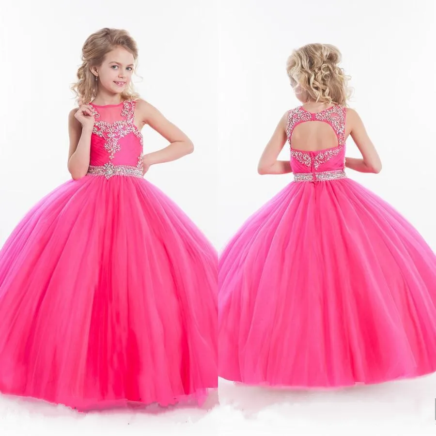 2018 Sweet Pageant Dresses for Little Girls Pink Kids Ball Gown Floor Length Glitz Flower Girl Dress First Communion Gown Custom