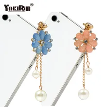 YOKIRIN кристалл цветок Универсальный телефон заглушка для наушников для 3,5 мм смартфон для iPhone 3D Хрустальные жемчужные бусы против пыли