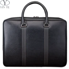 YINTE Fashion Men’s Handbag Genuine Leather Laptop Bags Business Leisure Men Totes Blue Color Messenger Bags Portfolio T8287-1
