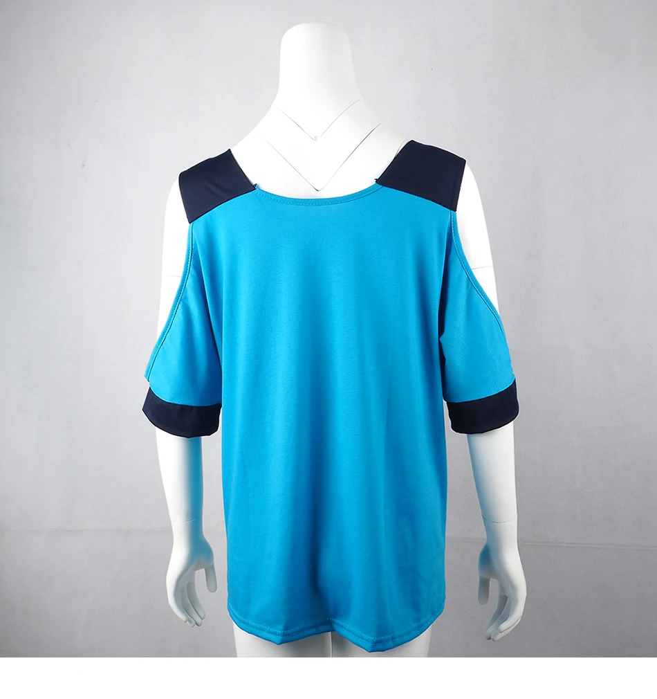 Женская Лоскутная футболка с открытыми плечами, 5XL размера плюс, топы, v-образный вырез, половина рукава, женская футболка, летняя повседневная футболка для женщин