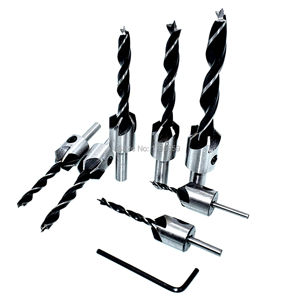 7pc Countersink Drill Bit Set 3mm 4mm 5mm 6mm 7mm 8mm 10mm HSS 5 Flute
