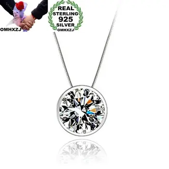 

OMHXZJ Wholesale Personality Fashion OL Woman Girl Wedding Gift White Round AAA Zircon 925 Sterling Silver Pendant Charm CH28