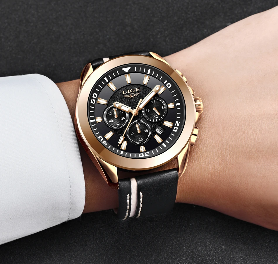 Мужские часы LIGE лучший бренд класса люкс Спортивный Хронограф повседневные кожаные кварцевые часы мужские военные водостойкие часы Relogio