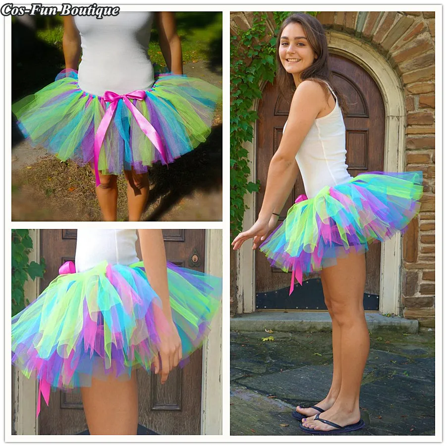 2018 Women Tutu Skirt Casual Neon Multi 
