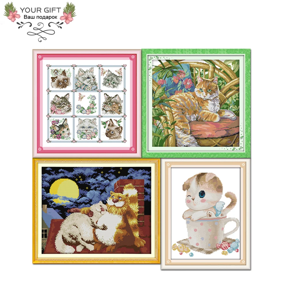 Домашний декор с кошками Joy Sunday D839D844D847D851 Набор для вышивки крестиком и на стуле |