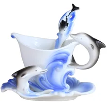 Эмалированные керамические чашки наборы Дельфин Европейский стиль кофейная чашка с ложкой креативная Кружка Подарок посуда для напитков