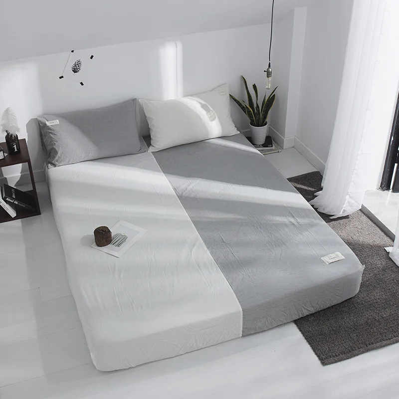 

Gray Stitching Pattern Bed Sheet Pillowcase Bed Linen Cotton Queen Size Mattress Covers Fitted Sheet Sets With Elastic For King