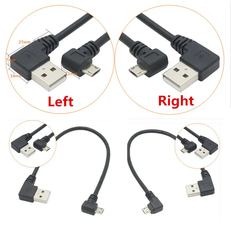 90 градусов левый и правый угловой USB 2,0 A папа к Micro USB B папа кабель правый левый угол синхронизации данных и зарядки удлинитель 25 см короткий