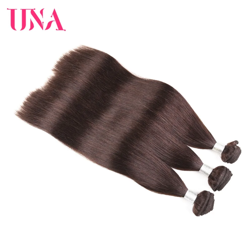 UNA Straight Brazilian Human Hair Bundles Non-Remy Hair Weft Brown Color Human Weave Bundles