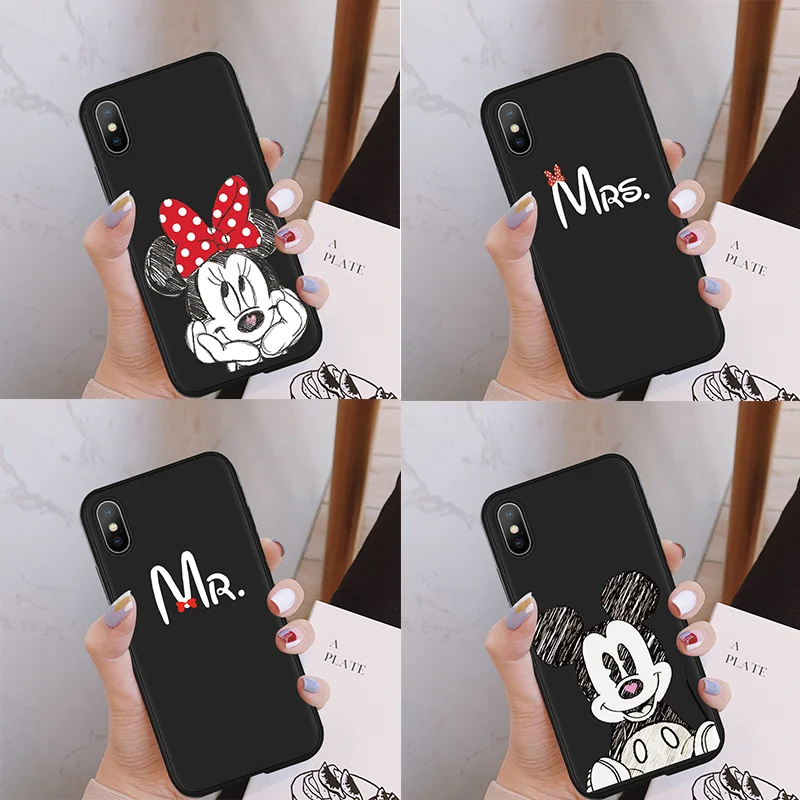 

Black Matte Couple Case For iPhone 8 Plus For iPhone 6 7 6S Plus 5 5S SE Cover For iPhone X XR XS Max 9 10 Cartoon Soft TPU Capa