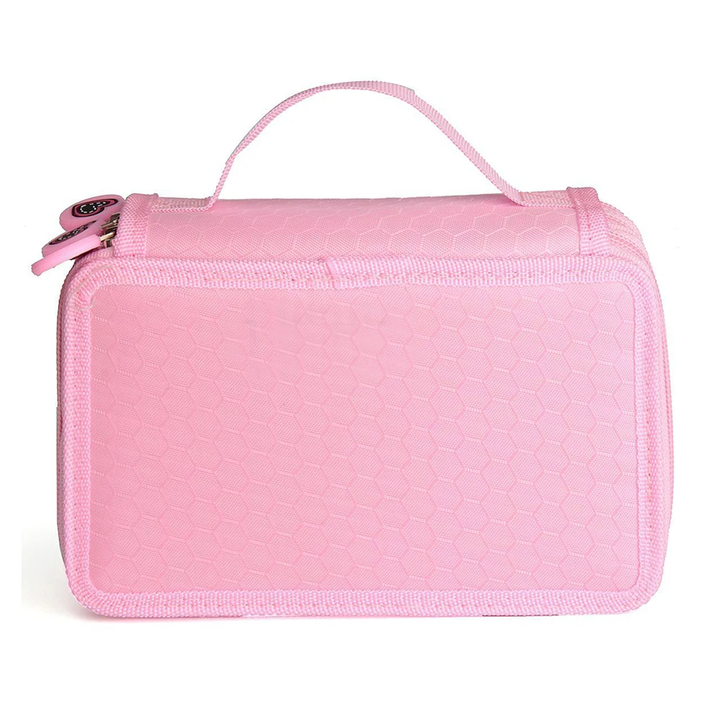 

Student Pen Pencil Case 3 Layer Oxford Brush Holder Makeup Pouch Storage Bag Pink