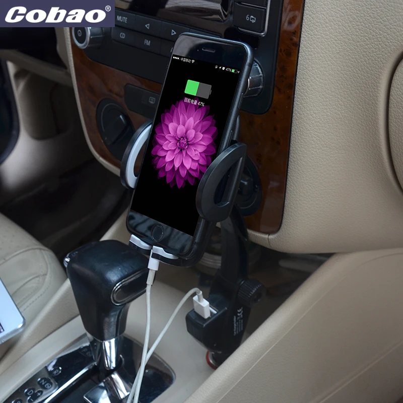 

Cobao Car Charger Mount Mobile phone support phone holder double USB for iPhone 5 6 7 8 x samsung Galaxy xiaomi Huawei Vivo