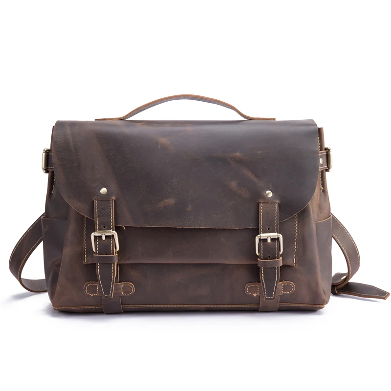 

New Briefcase Mens Genuine Leather Document Holder Vintage Crazy Horse Leather Ipad 13'' Laptop Case Handbags Business 8323