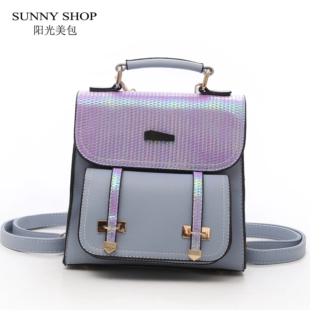 

SUNNY SHOP Fashion Holographic Backpack Wome Kawaii Small Shinny Backpacks With Sequins Sparkles School Notebook Bag Flap Cover