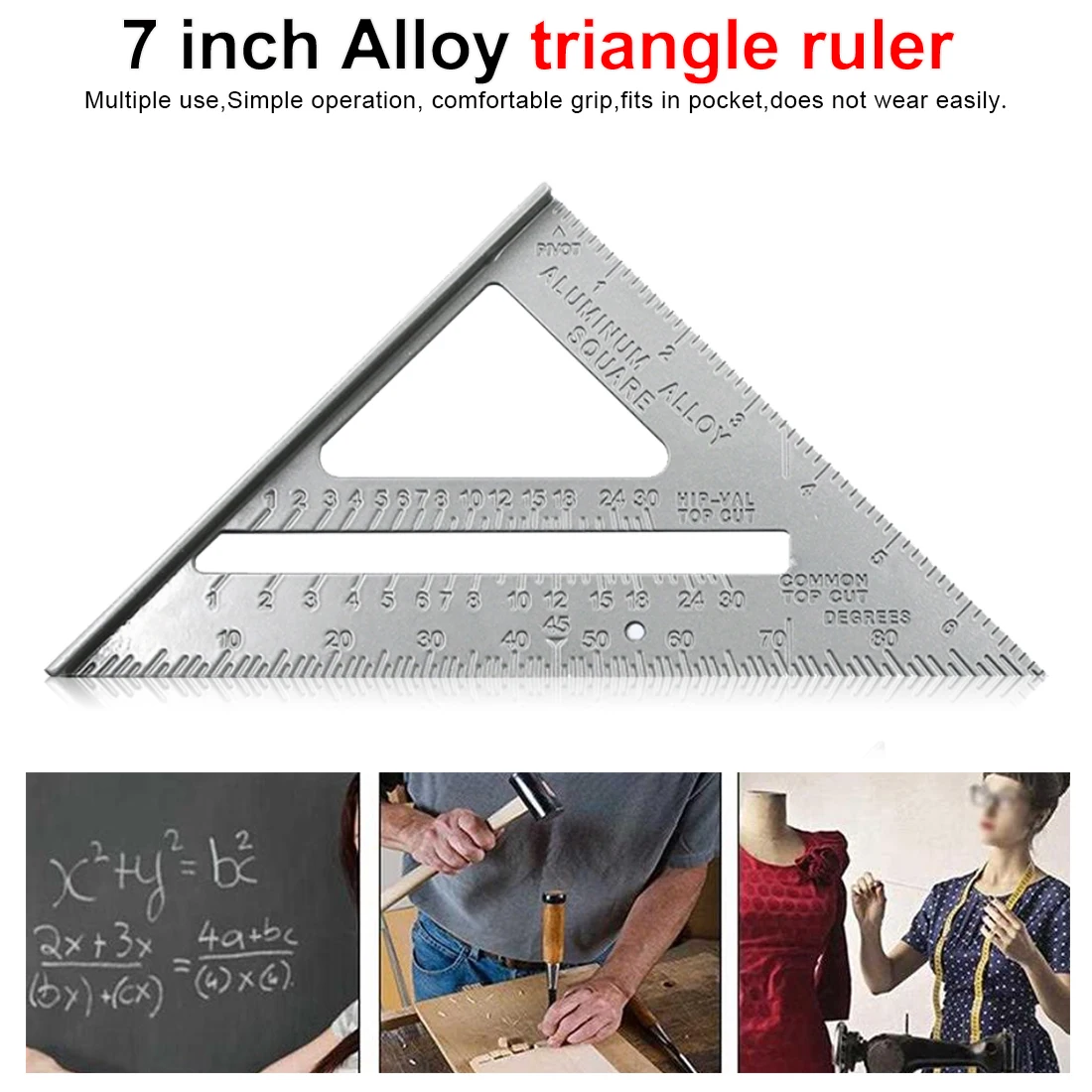 Measuring Layout Tool 90 degree 7inch Aluminum Speed Square Triangle Angle Protractor Measuring Tool Multi-function Protract