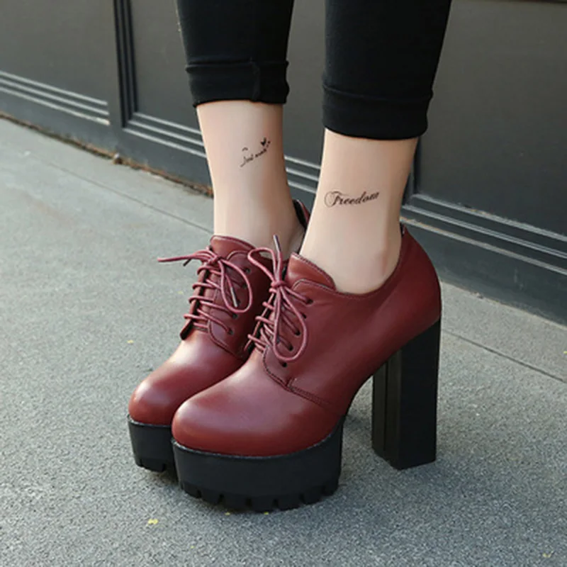 

2019 New Spring Fall Casual High Heels Sexy Ruslana Korshunova Platform Heels Flat Saterproof Platform Thick Bottom Lace Shoes