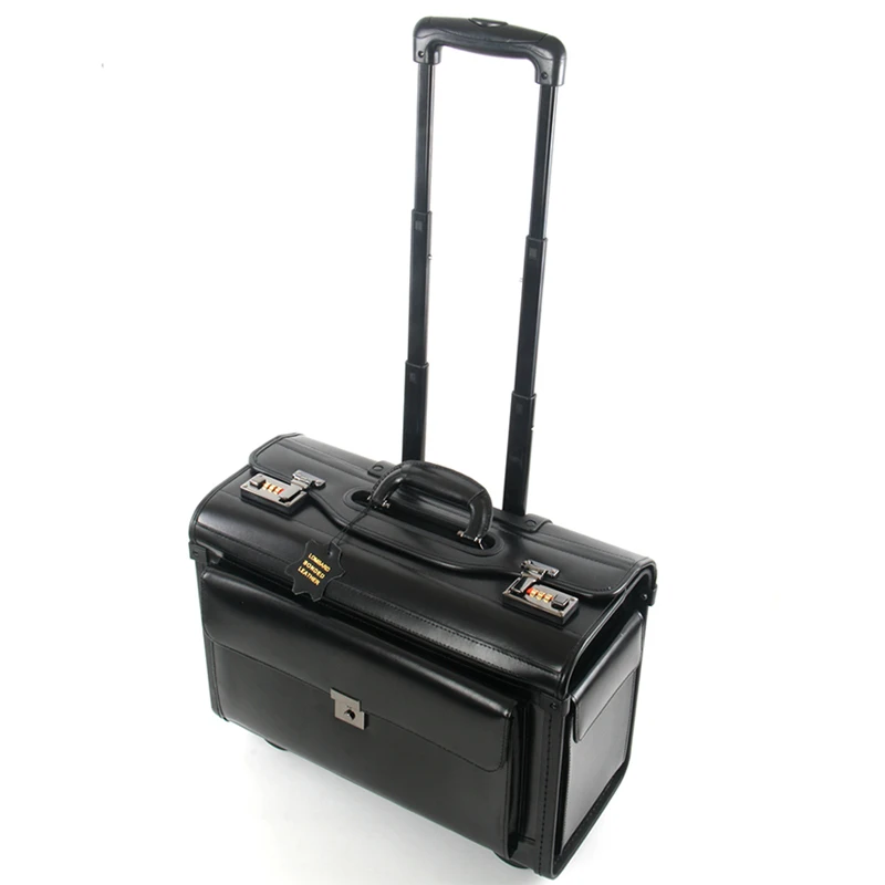 Retro Genuine Leather pilot Rolling Luggage Cabin Airline stewardess Travel Bag on Wheels Business Trolley Suitcases hangbag spinner luggage