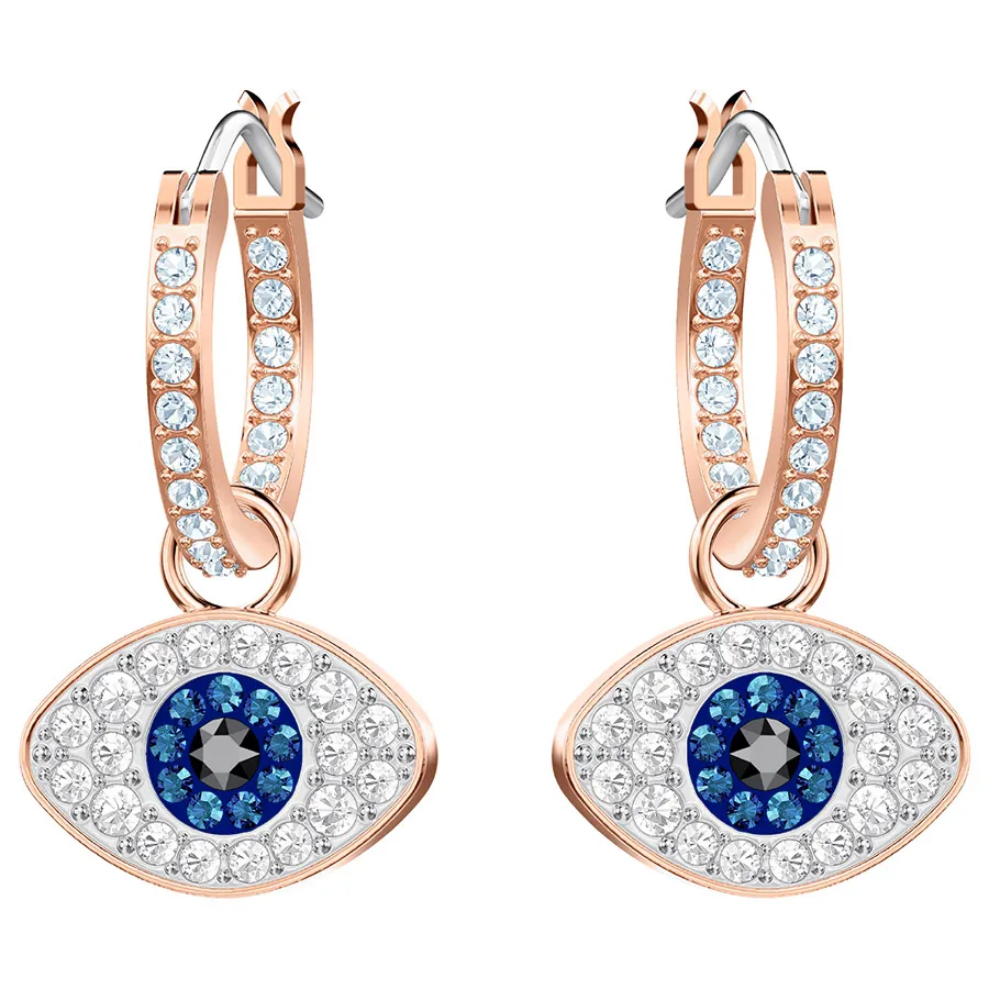 

ROBOL summer new devil before blue zircon DUO EVIL EYE HOOP PIERCED EARRINGS MULTI-COLOURED ROSE GOLD SWAs original earrings