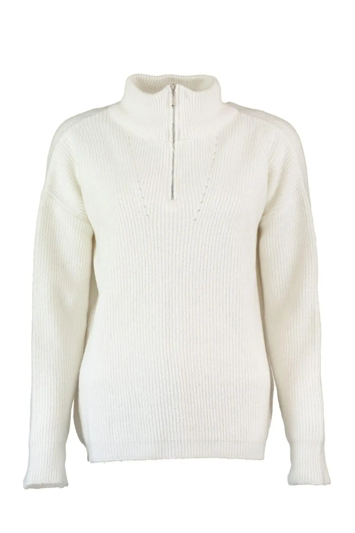 

Trendyol WOMEN-Ecru Zipper Knitwear Sweater TWOAW20XS0009