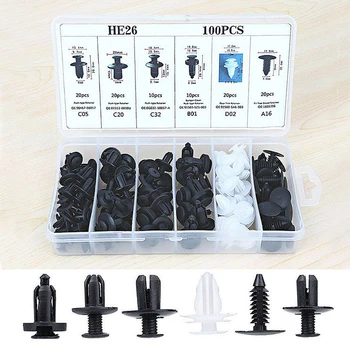 

6size 100pc Clip Trim Car Push Pin Rivet Bumper Door Panel Retainer Fastener Kit