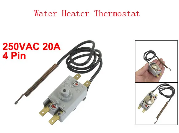 

250VAC 20A 4 Pin Terminals Thermostat for Electric Water Heater Kettle WQS93-12 3pcs